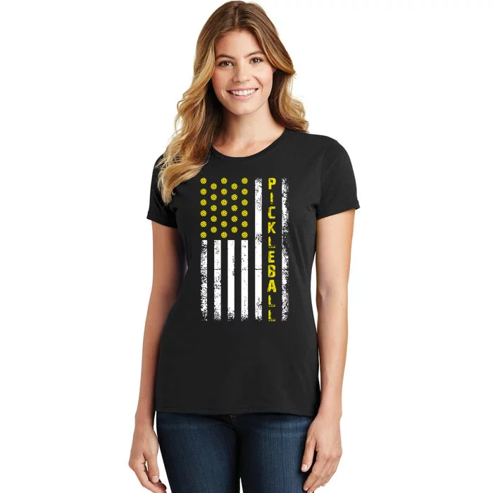 Pickleball Distressed USA Flag Women's T-Shirt