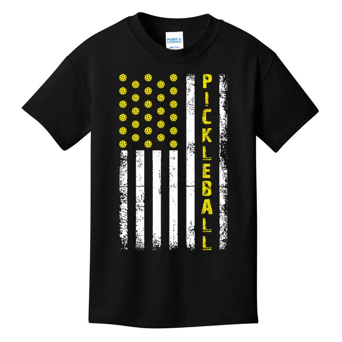 Pickleball Distressed USA Flag Kids T-Shirt