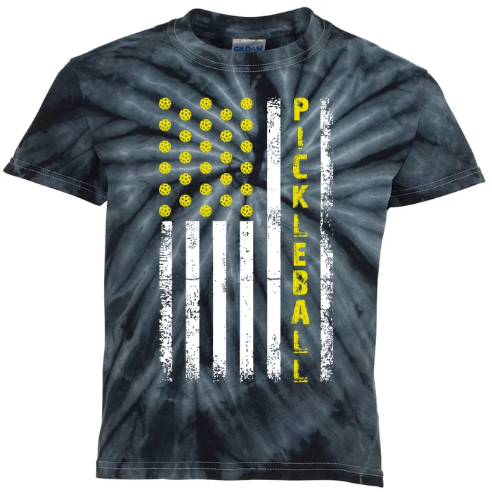 Pickleball Distressed USA Flag Kids Tie-Dye T-Shirt