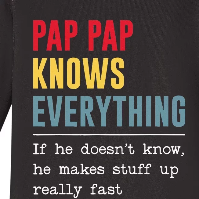 Pap Pap Knows Everything Funny Father's Day Baby Long Sleeve Bodysuit