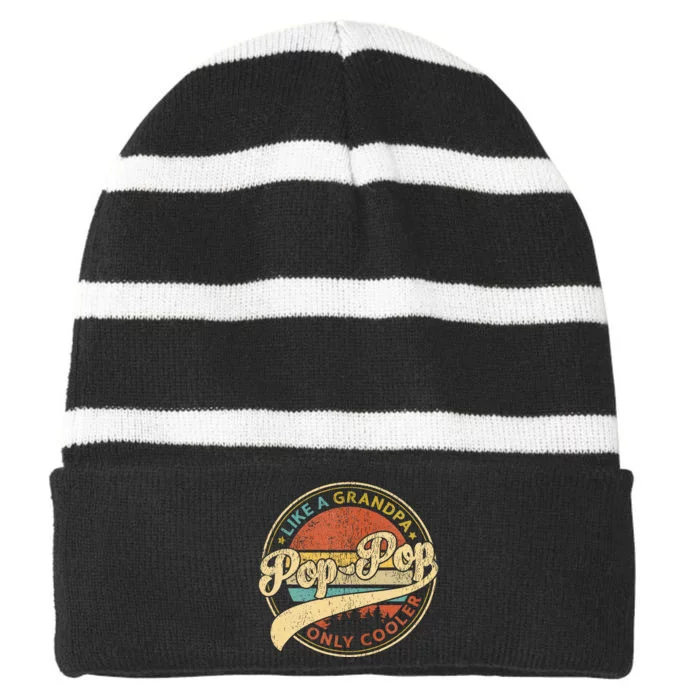 Pop Pop Like A Grandpa Only Cooler Striped Beanie with Solid Band