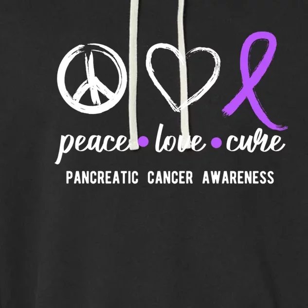 Pancreatic Peace Love Cure Gift Product For Cancer Awareness Meaningful Gift Garment-Dyed Fleece Hoodie