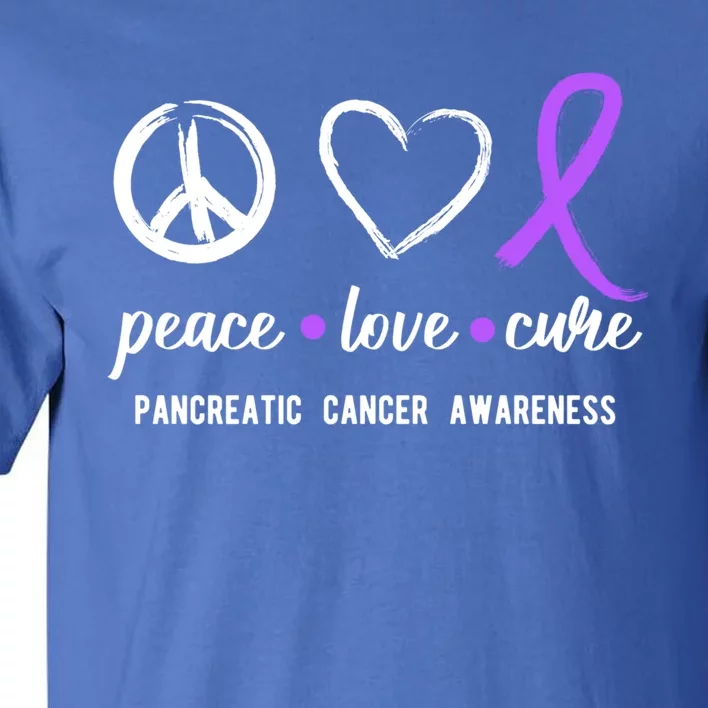 Pancreatic Peace Love Cure Gift Product For Cancer Awareness Meaningful Gift Tall T-Shirt