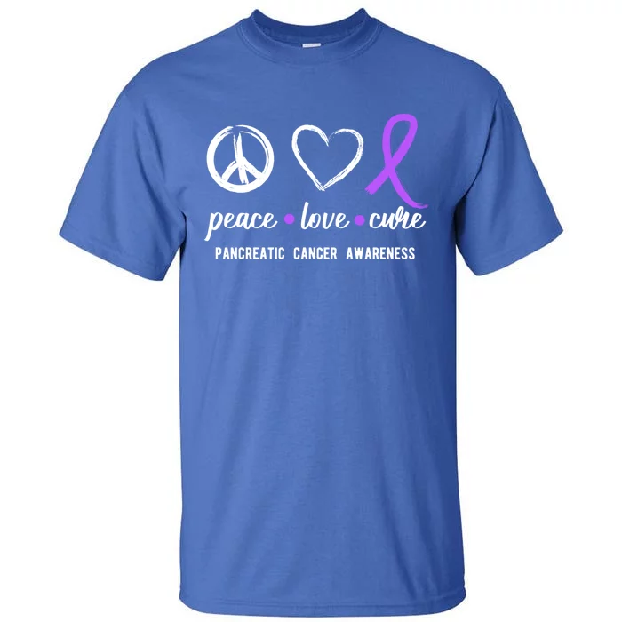 Pancreatic Peace Love Cure Gift Product For Cancer Awareness Meaningful Gift Tall T-Shirt