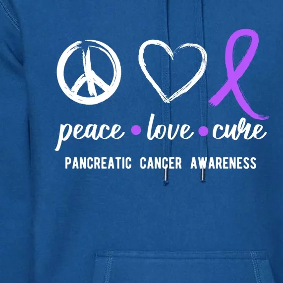 Pancreatic Peace Love Cure Gift Product For Cancer Awareness Meaningful Gift Premium Hoodie