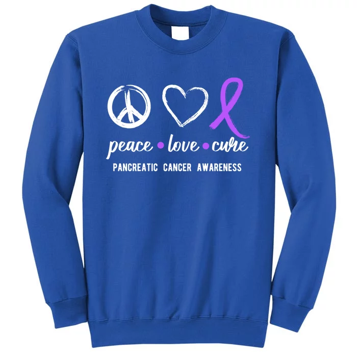 Pancreatic Peace Love Cure Gift Product For Cancer Awareness Meaningful Gift Tall Sweatshirt