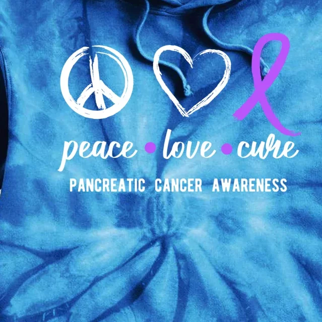 Pancreatic Peace Love Cure Gift Product For Cancer Awareness Meaningful Gift Tie Dye Hoodie