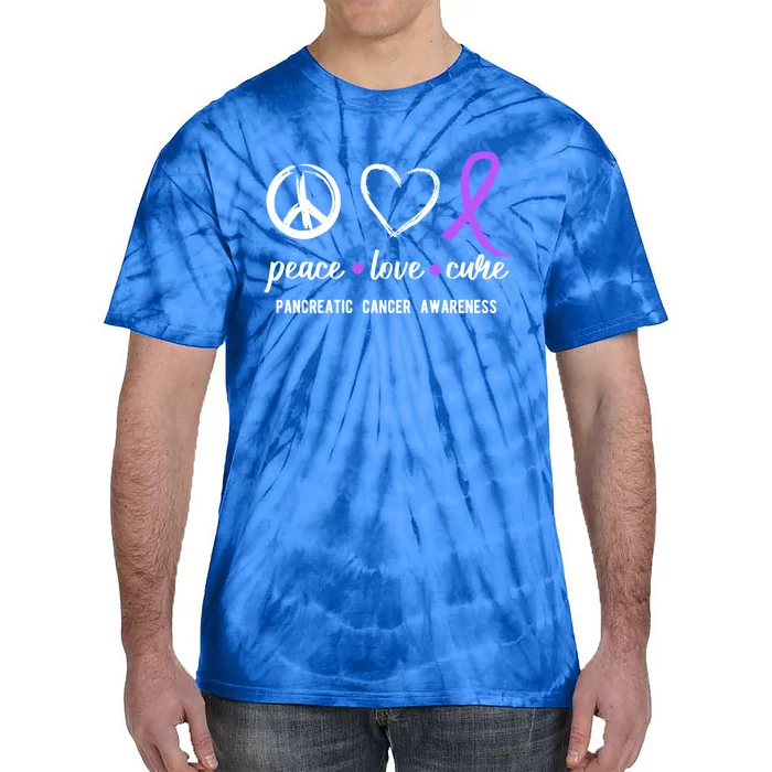 Pancreatic Peace Love Cure Gift Product For Cancer Awareness Meaningful Gift Tie-Dye T-Shirt