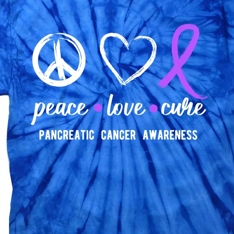 Pancreatic Peace Love Cure Gift Product For Cancer Awareness Meaningful Gift Tie-Dye T-Shirt