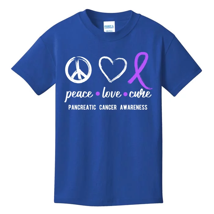 Pancreatic Peace Love Cure Gift Product For Cancer Awareness Meaningful Gift Kids T-Shirt