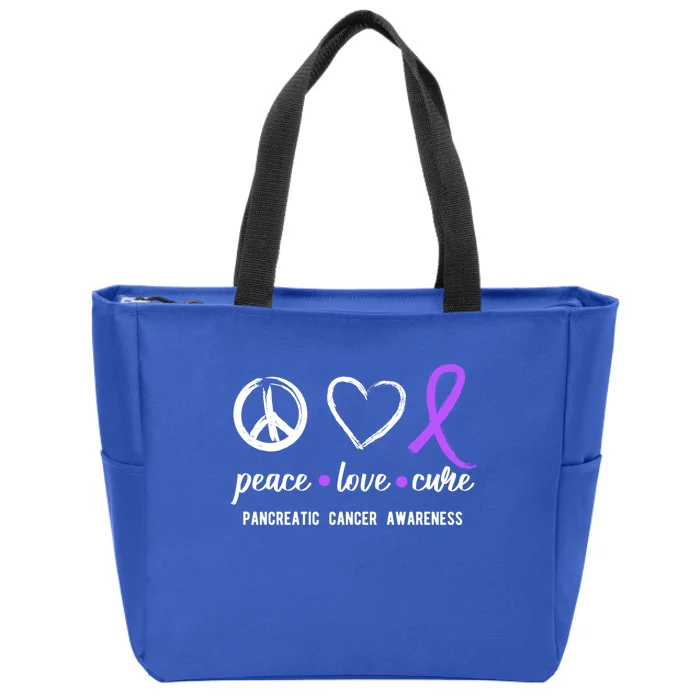 Pancreatic Peace Love Cure Gift Product For Cancer Awareness Meaningful Gift Zip Tote Bag