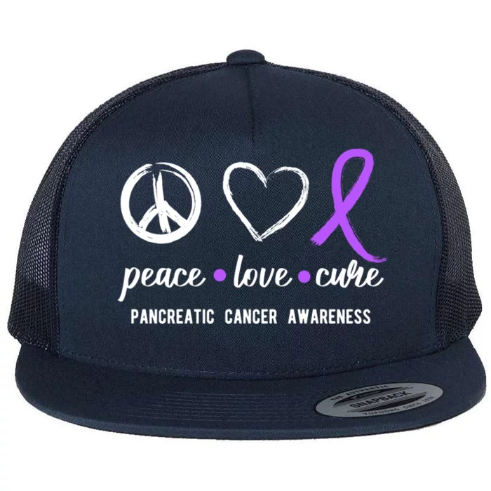 Pancreatic Peace Love Cure Gift Product For Cancer Awareness Meaningful Gift Flat Bill Trucker Hat