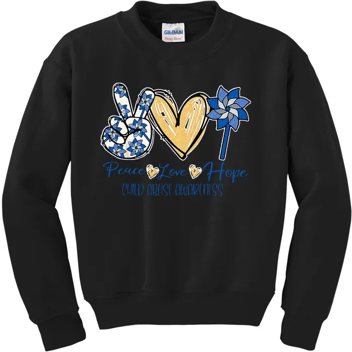 Pinwheel Peace Love Hope Child Abuse Prevention Awareness Kids Sweatshirt