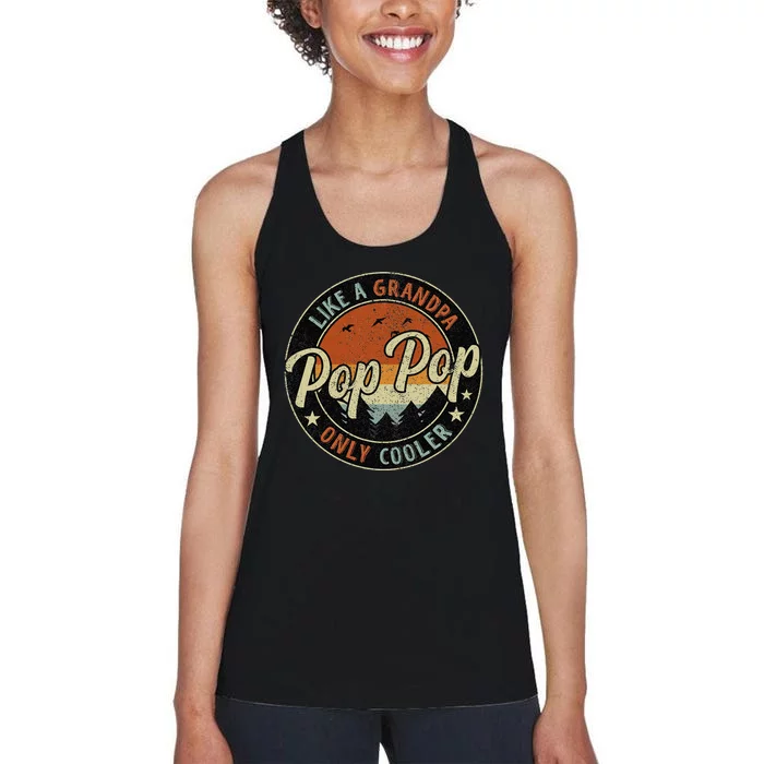 Pop Pop Like A Grandpa Only Cooler Vintage Retro Fathers Day Women's Racerback Tank