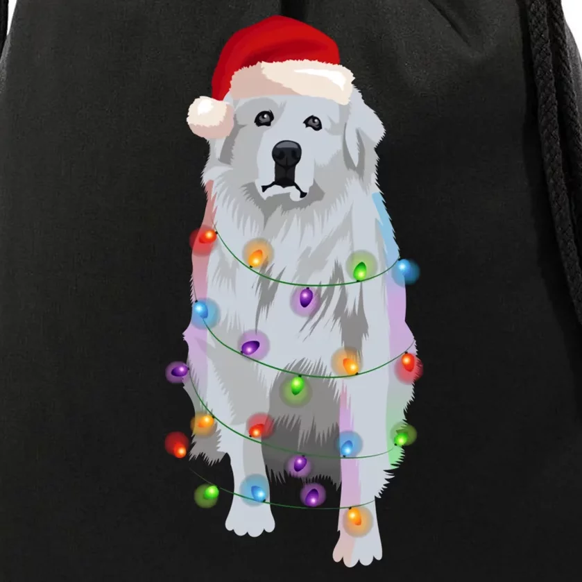 Patou Pyrenean Lights Xmas Great Pyrenees Christmas Drawstring Bag