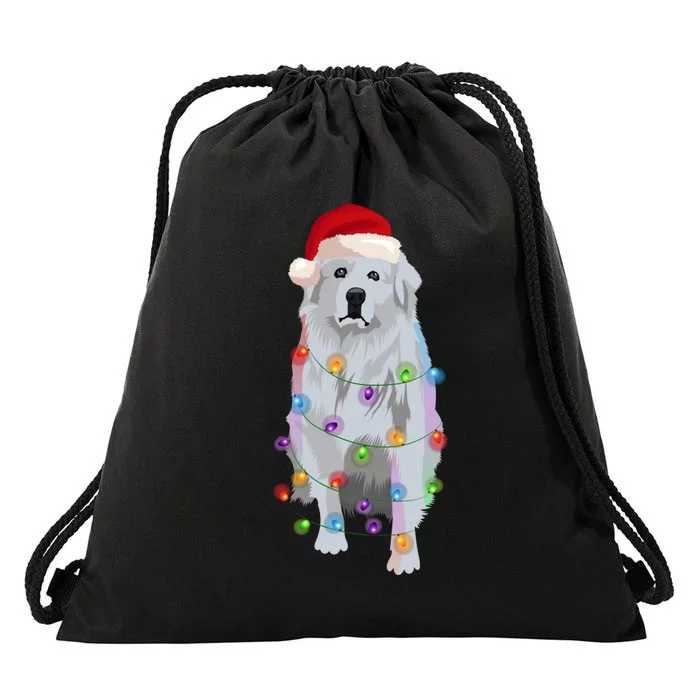 Patou Pyrenean Lights Xmas Great Pyrenees Christmas Drawstring Bag