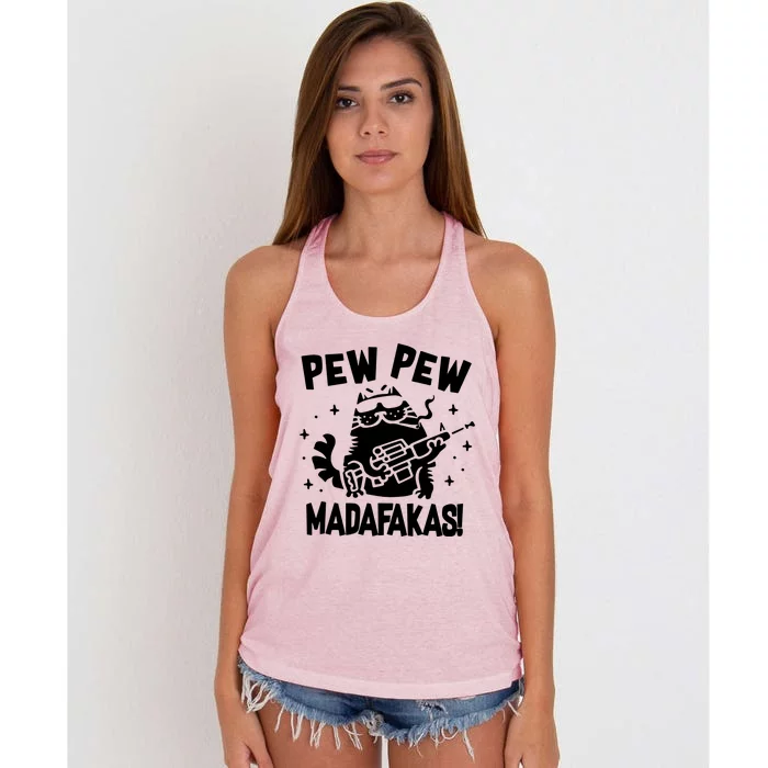 Pew Pew Madafakas Women's Knotted Racerback Tank