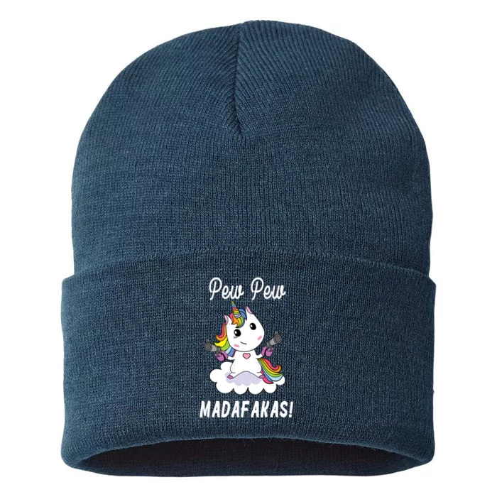 Pew Pew Madafakas Unicorn with Pistols Fantasy Sustainable Knit Beanie