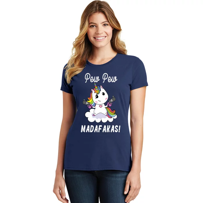 Pew Pew Madafakas Unicorn with Pistols Fantasy Women's T-Shirt