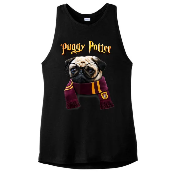 Puggy Potter Magic Wizard Pug Shirts Funny Pug Ladies Tri-Blend Wicking Tank