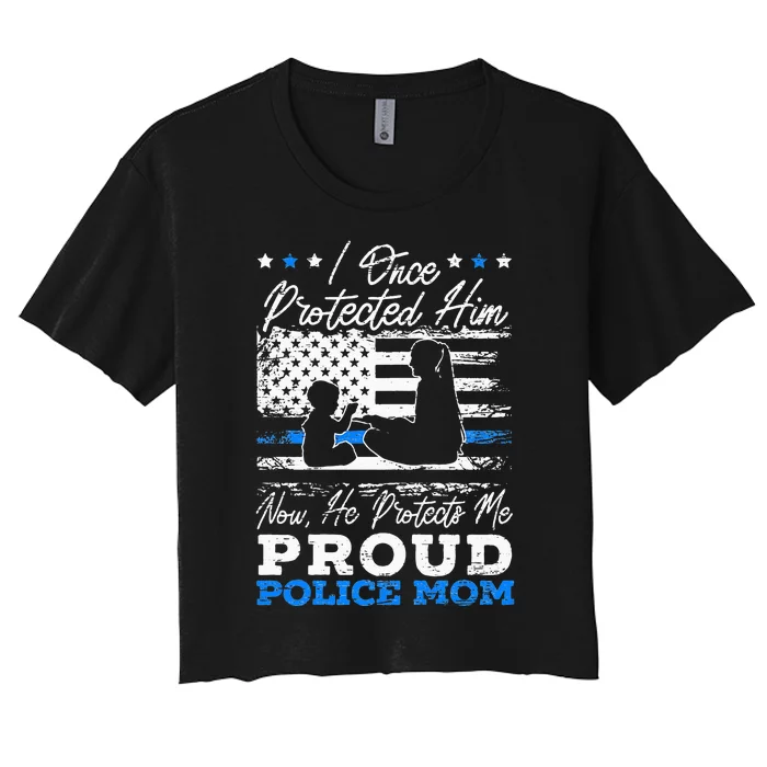 Proud Police Mom Law Enforcement Thin Blue Line Cop Women's Crop Top Tee