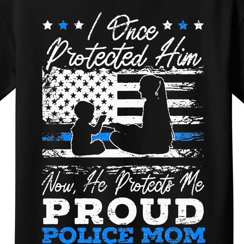 Proud Police Mom Law Enforcement Thin Blue Line Cop Kids T-Shirt