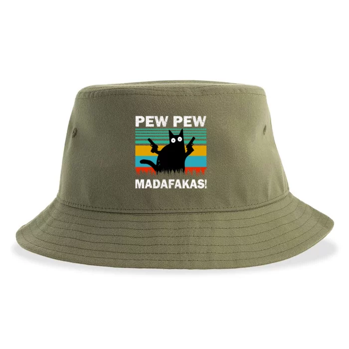 Pew Pew Madafakas Cat Crazy Vintage Funny Cat Owners Sustainable Bucket Hat