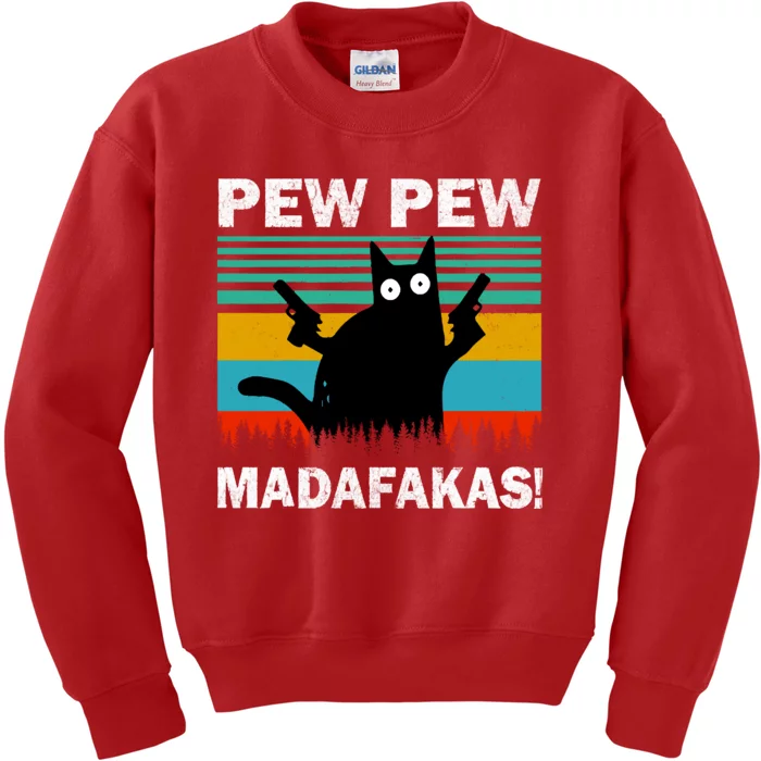 Pew Pew Madafakas Cat Crazy Vintage Funny Cat Owners Kids Sweatshirt