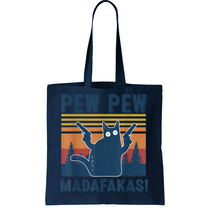 Pew Pew MadafakaS Vintage Crazy Cat Funny Graphic Tote Bag