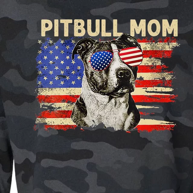 Patriotic Pitbull Mom Gifts 4th Of July American Flag USA Cropped Pullover Crew