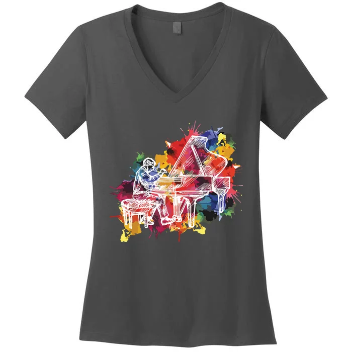 Piano Pianist Musician Gift Instrument Women's V-Neck T-Shirt