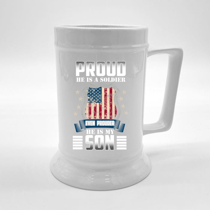 Proud Parents Mom Dad Mother Father Of A Soldier Son Us Flag Gift Front & Back Beer Stein