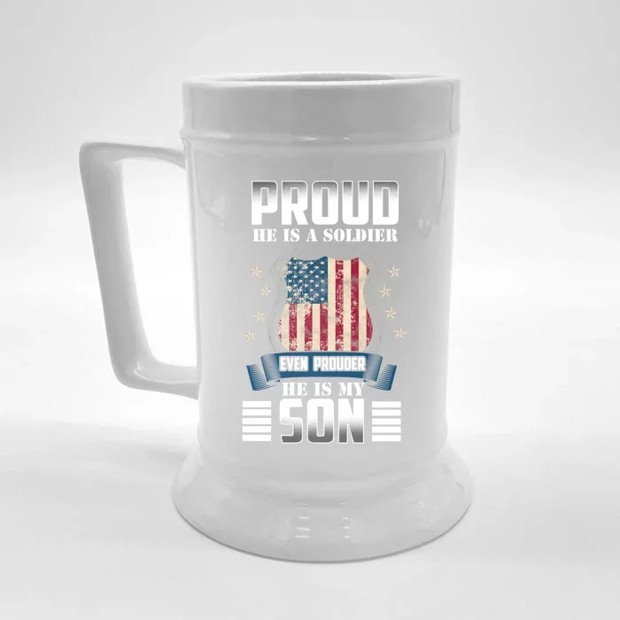 Proud Parents Mom Dad Mother Father Of A Soldier Son Us Flag Gift Front & Back Beer Stein