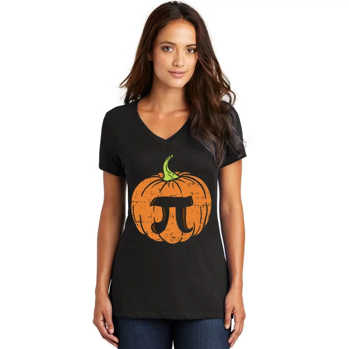 Pumpkin Pi Math Halloween Thanksgiving Pie Day Costume Women's V-Neck T-Shirt