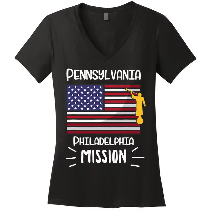 Pennsylvania Philadelphia Mormon Lds Mission Missionary Women's V-Neck T-Shirt