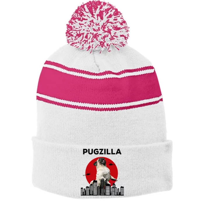 Pugzilla Pug mom Pug dad pug lover pug funny animal lover Stripe Pom Pom Beanie