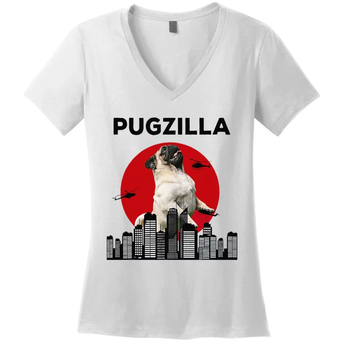 Pugzilla Pug mom Pug dad pug lover pug funny animal lover Women's V-Neck T-Shirt