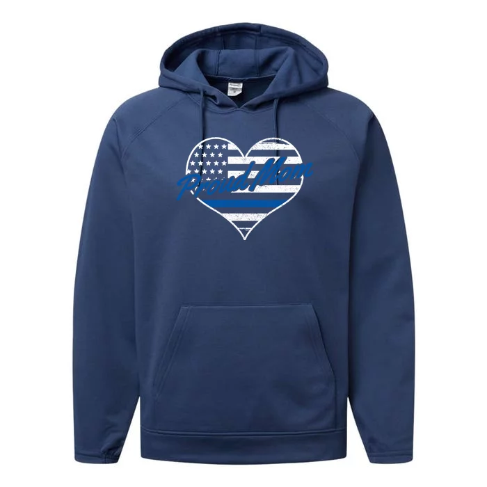 Proud Police Mom Thin Blue Line American Flag Patriotic Cute Gift Performance Fleece Hoodie