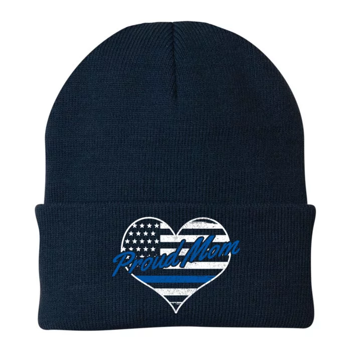 Proud Police Mom Thin Blue Line American Flag Patriotic Cute Gift Knit Cap Winter Beanie