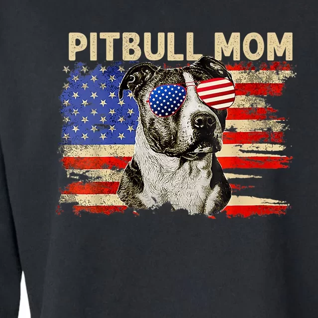 Patriotic Pitbull Mom Gifts 4th Of July American Flag USA Cropped Pullover Crew