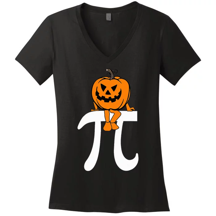 Pumpkin Pie Math Funny Halloween Thanksgiving Pi Day Women's V-Neck T-Shirt