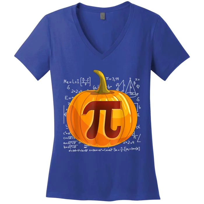 Pumpkin Pi Math Teacher Halloween Thanksgiving Day Costume Women's V-Neck T-Shirt