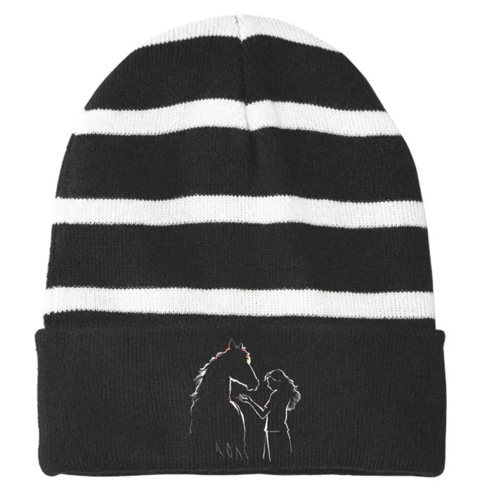 Pferd Pferdemotiv Mädchen küsst Pferd Silhouette Horse Striped Beanie with Solid Band