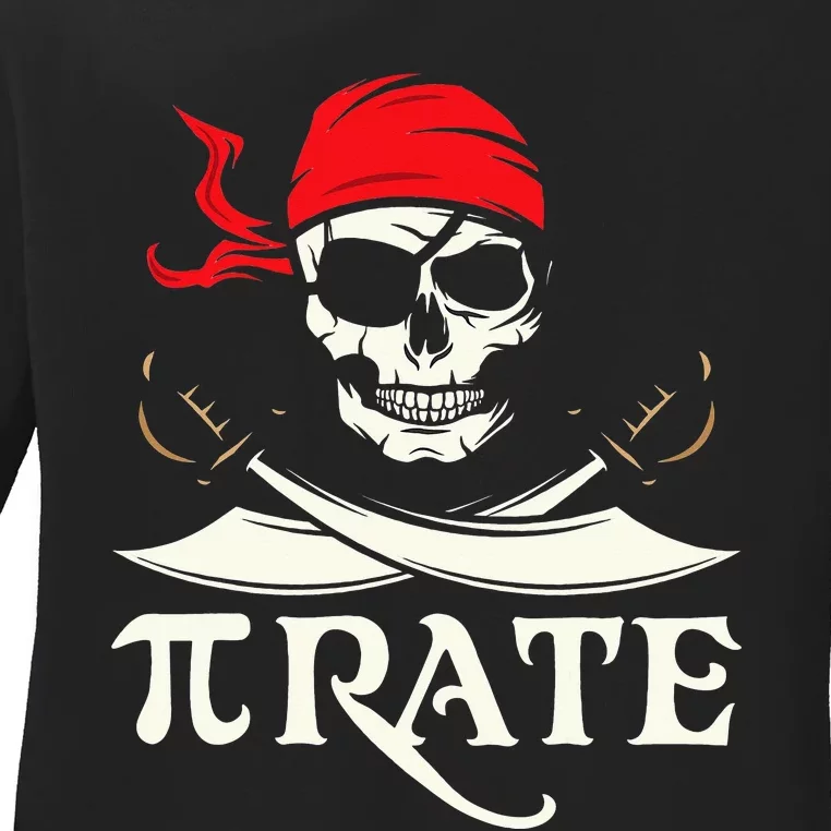 Pirate Pi Mathematical Skull Captain Funny Pi Day Ladies Long Sleeve Shirt