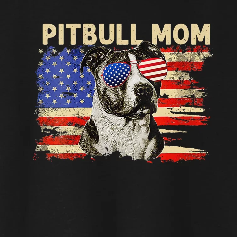 Patriotic Pitbull Mom Gifts 4th Of July American Flag USA Women's Crop Top Tee