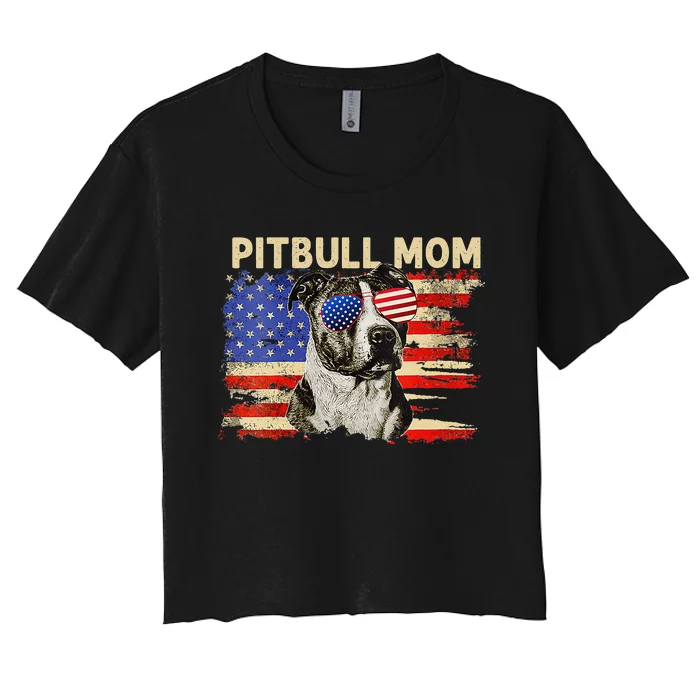 Patriotic Pitbull Mom Gifts 4th Of July American Flag USA Women's Crop Top Tee