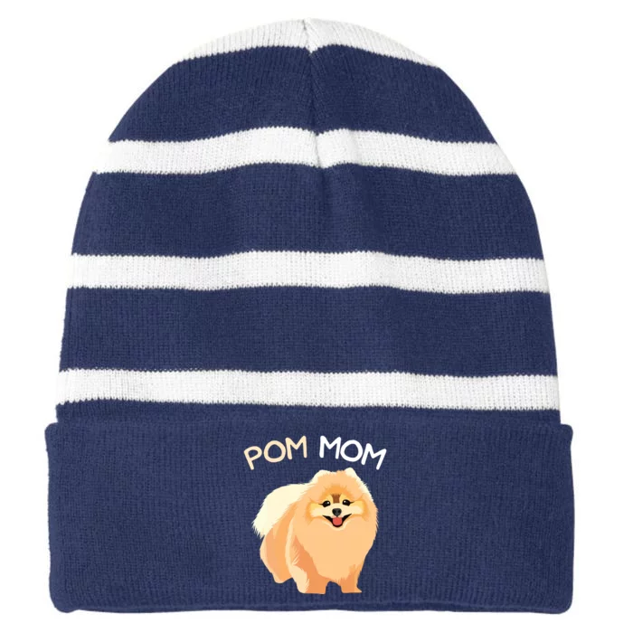 Pomeranian Pom Mom Pomeranian Mama Woman Striped Beanie with Solid Band