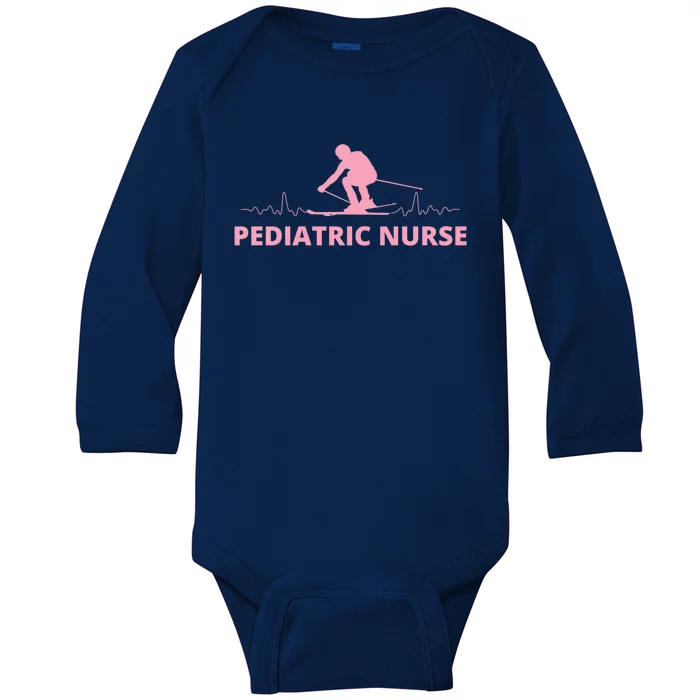 Pink Pediatric Nurse Heartbeat And Skier For Ski Lovers Meaningful Gift Baby Long Sleeve Bodysuit