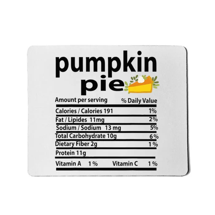 Pumpkin Pie Nutrition Fact For Thanksgiving Family Mousepad