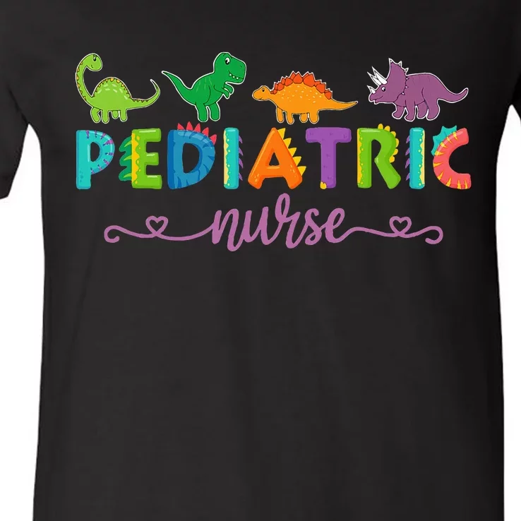 Picu Pediatric Nurse Dinosaurs Peds Nurse V-Neck T-Shirt